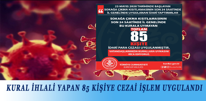 KURAL İHLALİ YAPAN 85 KİŞİYE CEZAİ İŞLEM UYGULANDI